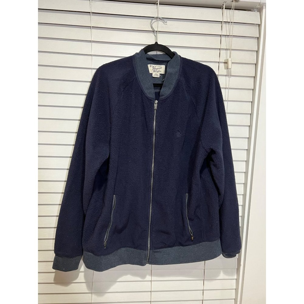 Original‎ Penguin Mens Fleece Zip Up Bomber Jacket Navy Blue Size XXL